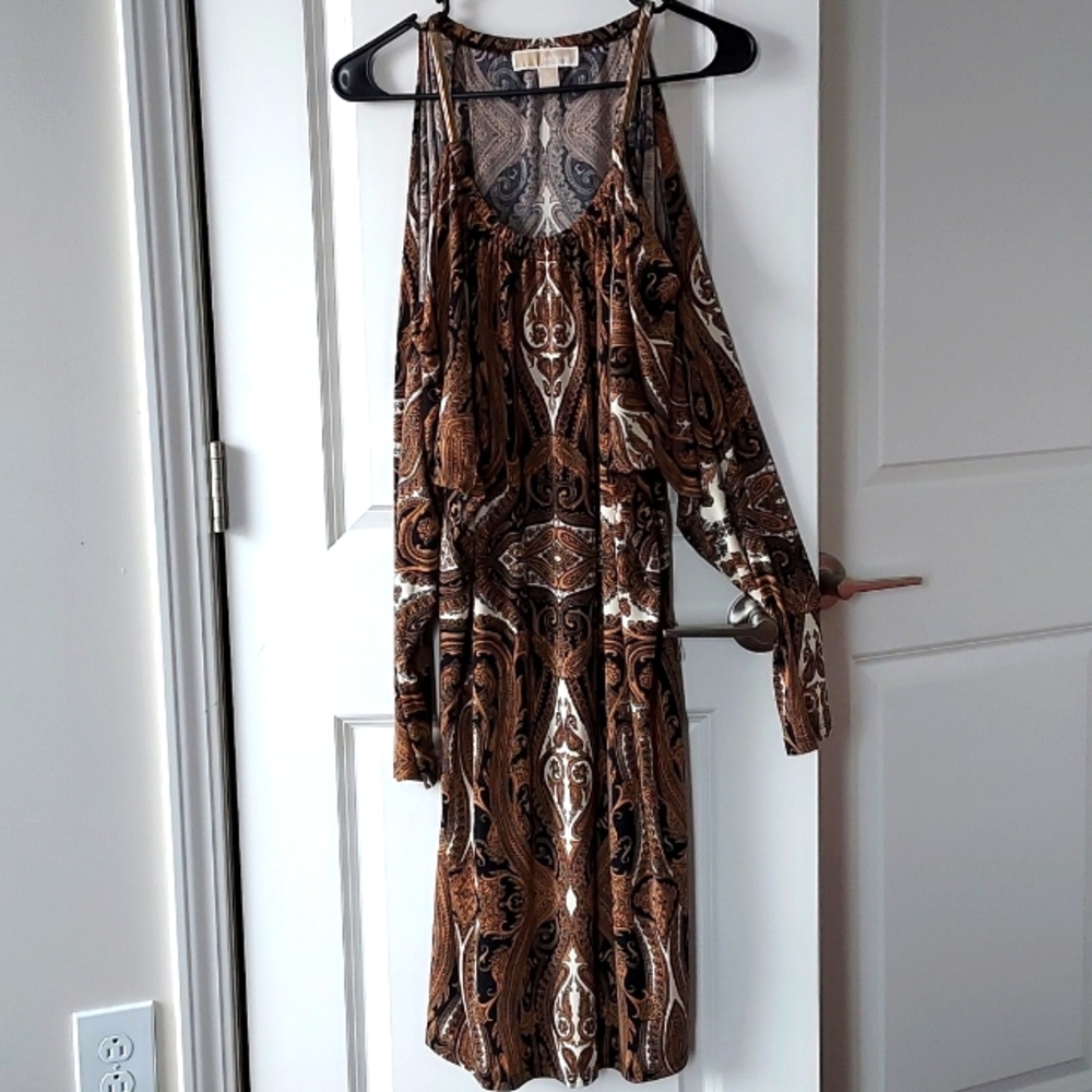 Michael Michael Kors midi open sleeve dress xl brown black cream
